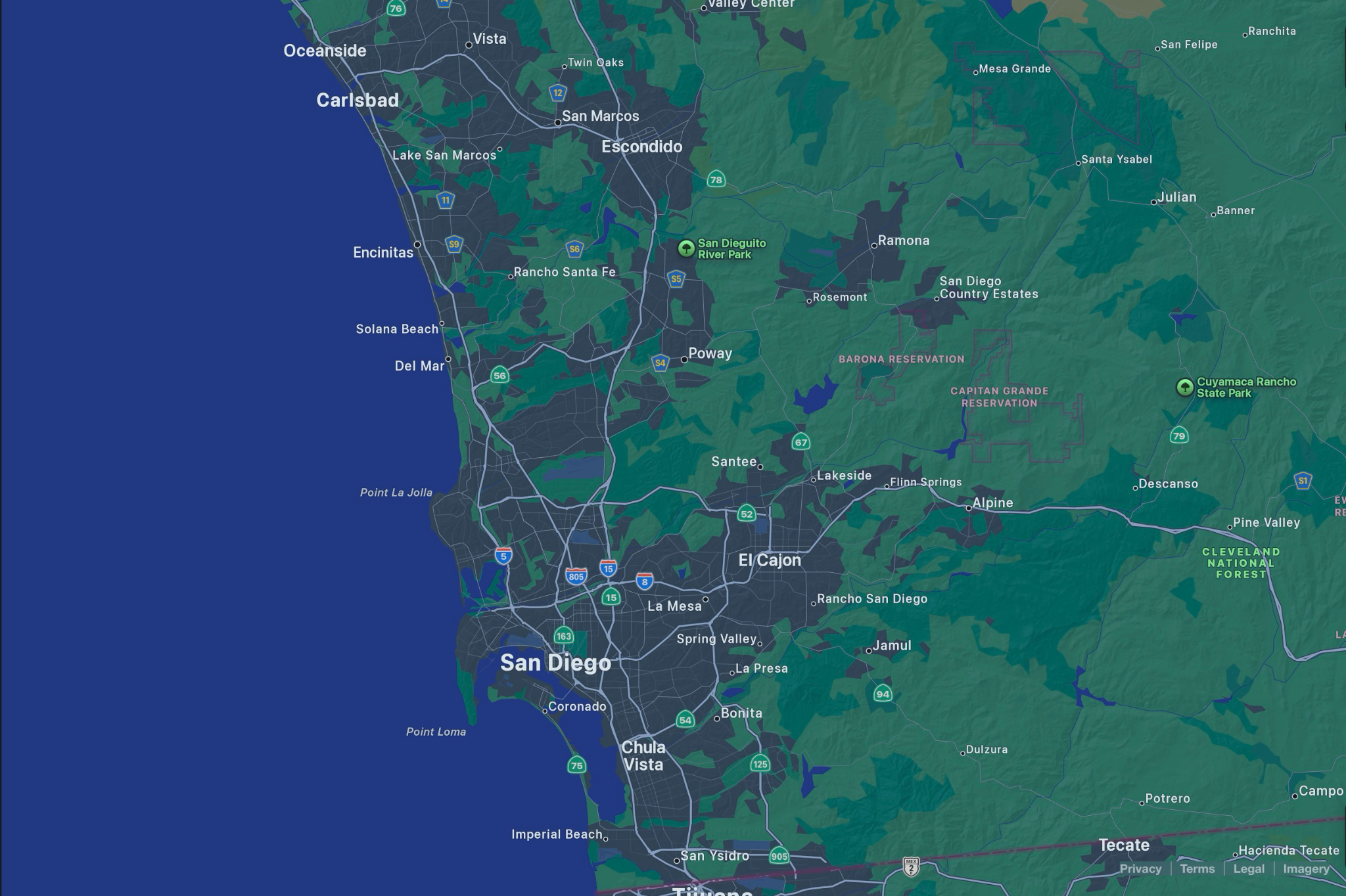 Map of communities and major roads throughout San Diego County